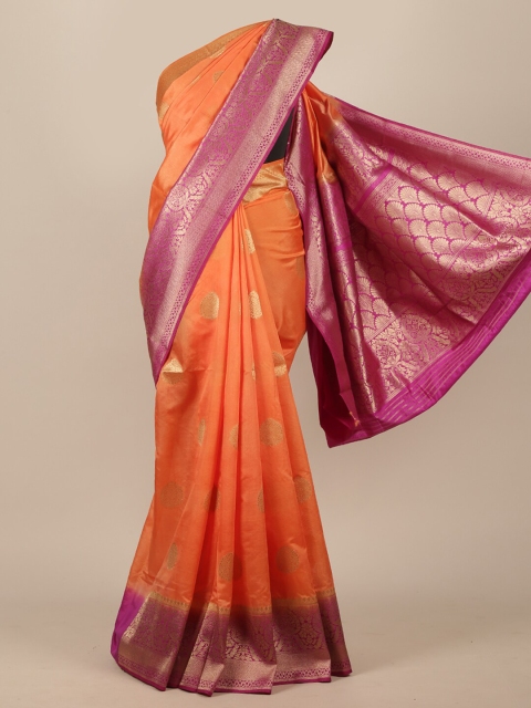 Pothys Peach-Coloured & Pink Woven Design Jute Silk Saree