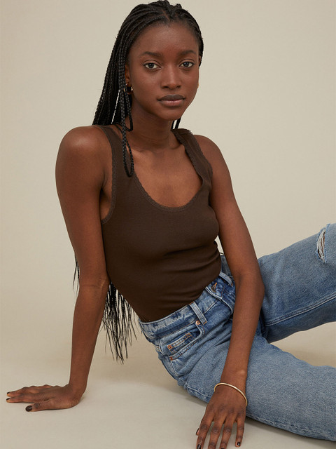 

H&M Brown Vest Top With Lace Trims