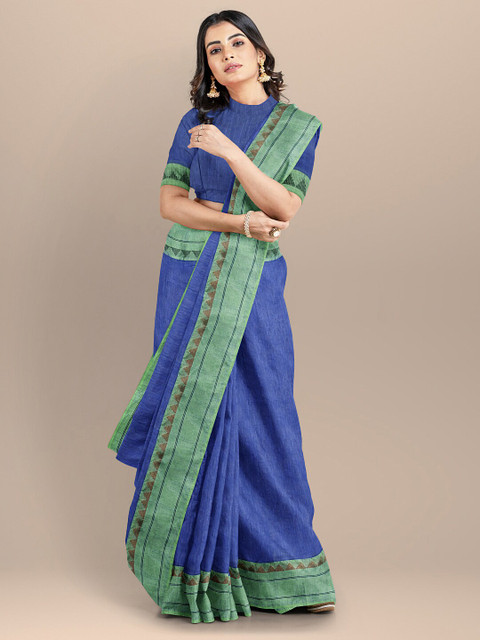 

BharatSthali Blue & Sea Green Silk Cotton Maheshwari Saree