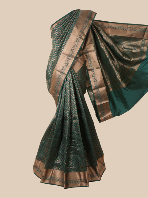 

Pothys Green & Gold-Toned Woven Design Zari Pure Silk Saree