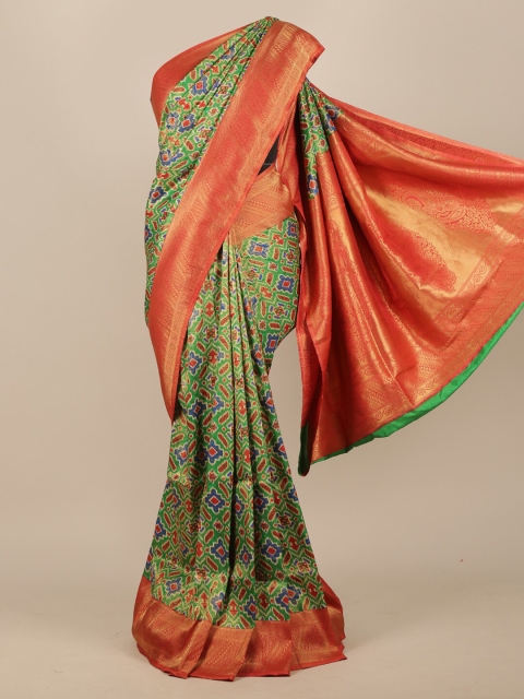 

Pothys Green & Orange Zari Jute Silk Saree
