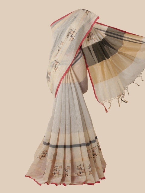 

Pothys Cream & Red Checked Jute Cotton Saree