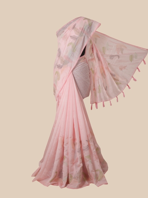 Pothys Pink Floral Embroidered Jute Silk Saree