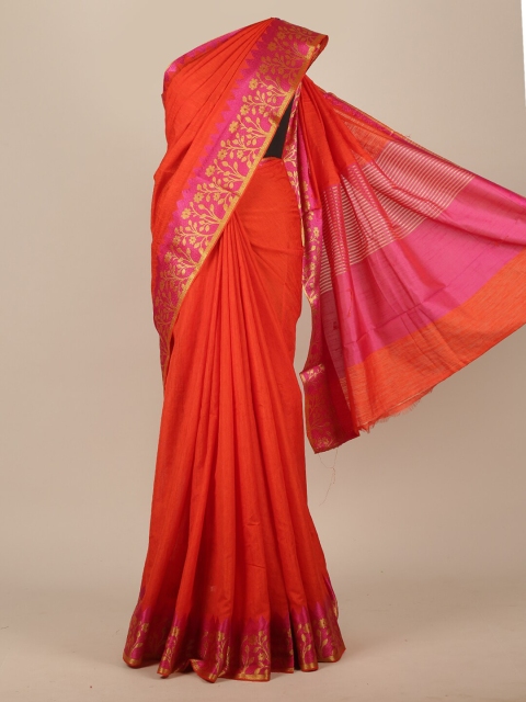 

Pothys Orange & Pink Zari Jute Silk Saree