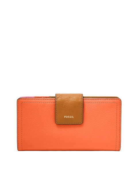 

Fossil Orange Colourblocked Leather Purse Clutch