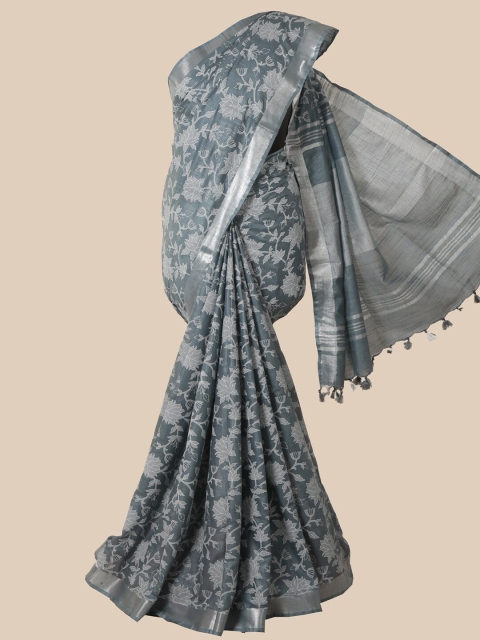 

Pothys Grey Floral Zari Jute Cotton Saree