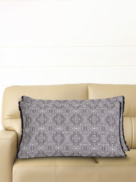 

Home Centre Set Of 2 Black & White Embroidered Rectangle Cushion Covers