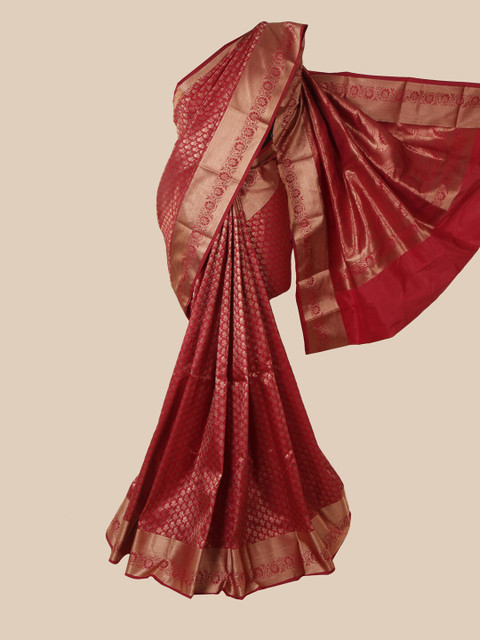 

Pothys Maroon & Gold-Toned Woven Design Zari Pure Silk Saree