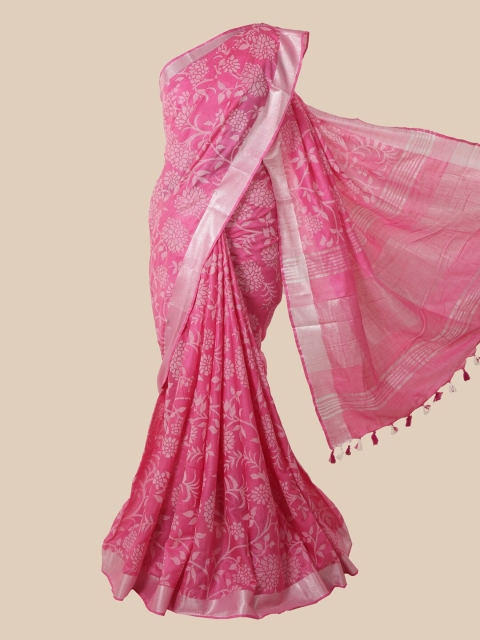 

Pothys Pink & White Floral Jute Cotton Saree