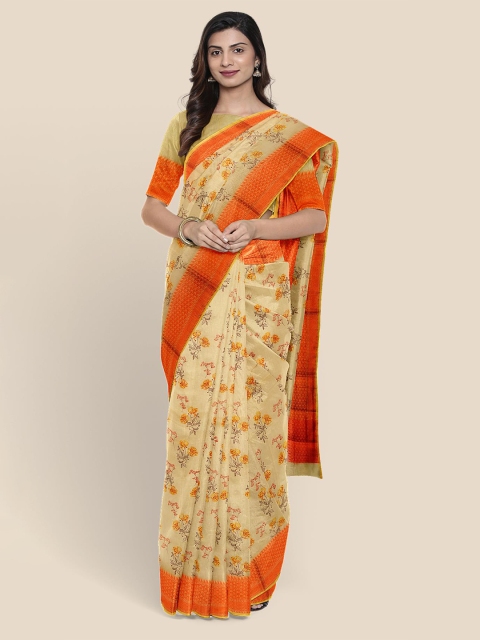 

KLM Fashion Mall Cream & Orange Floral Saree