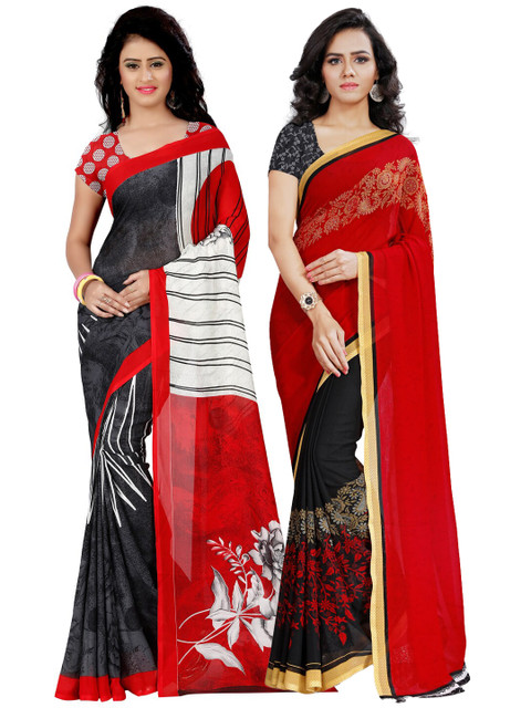 

KALINI Multicoloureed Set of 2 Poly Georgette Saree, Multi