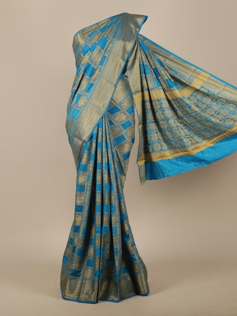 

Pothys Blue & Gold-Toned Woven Design Zari Jute Silk Saree