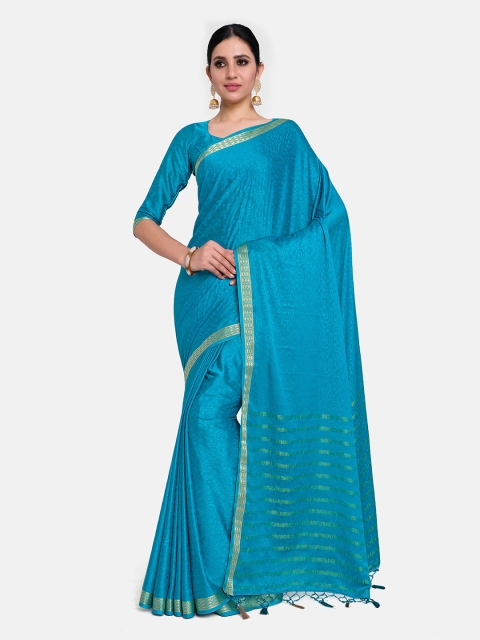 

MIMOSA Blue & Gold-Toned Woven Design Zari Mysore Silk Saree
