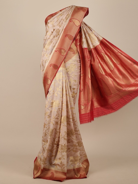 

Pothys Cream & Red Ethnic Motifs Jute Silk Saree