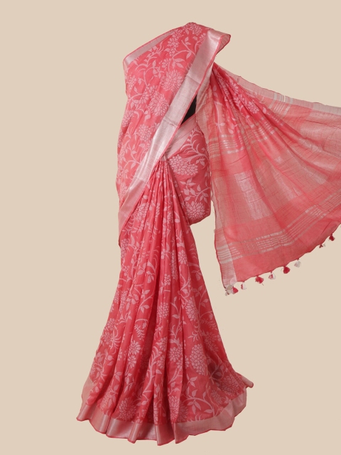 

Pothys Pink & White Floral Jute Cotton Saree