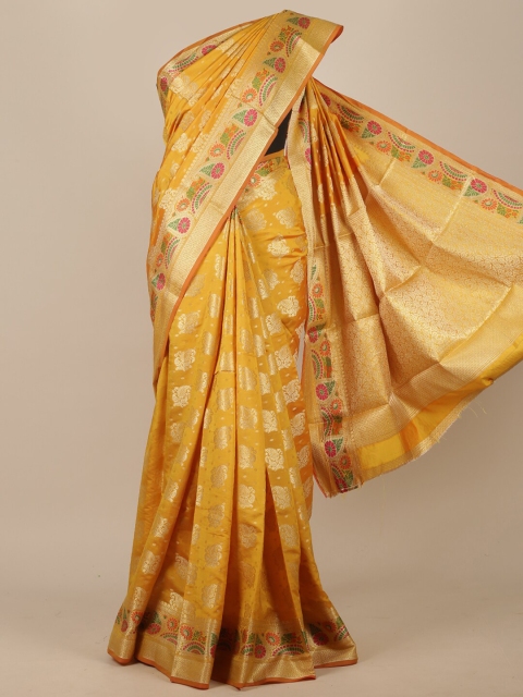 

Pothys Mustard Floral Zari Jute Silk Saree