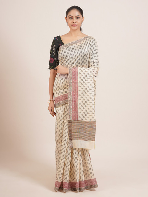 

Pothys Cream & Brown Floral Saree
