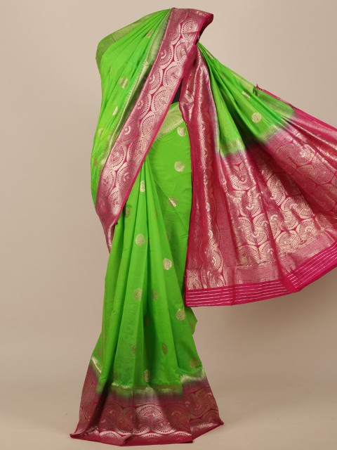 

Pothys Green & Pink Woven Design Zari Jute Silk Saree