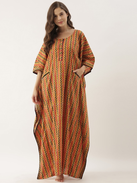 

Bannos Swagger Womans Mustard Printed Maxi Nightdress