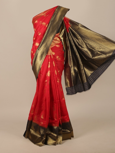 

Pothys Red & Gold-Toned Woven Design Zari Jute Silk Saree