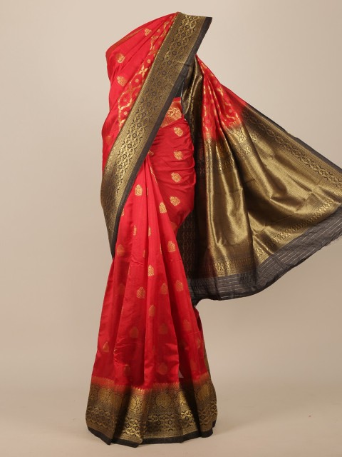 

Pothys Red & Black Floral Zari Jute Silk Saree
