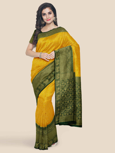 

KLM Fashion Mall Yellow & Green Silk Blend Banarasi Saree
