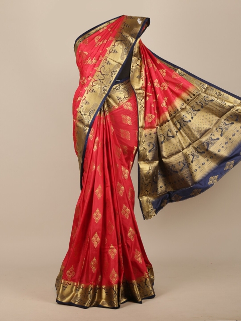 

Pothys Red & Gold-Toned Woven Design Zari Jute Silk Saree