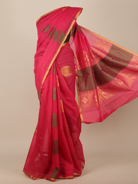 

Pothys Pink & Gold-Toned Woven Design Zari Pure Cotton Saree