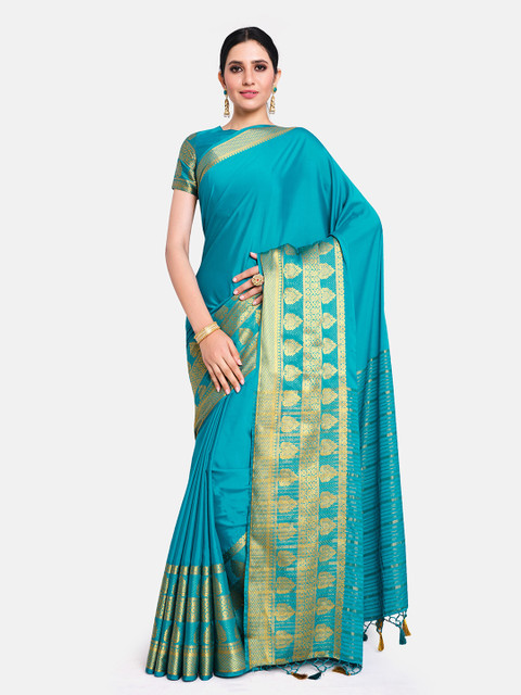 

MIMOSA Blue & Gold-Toned Zari Mysore Silk Saree