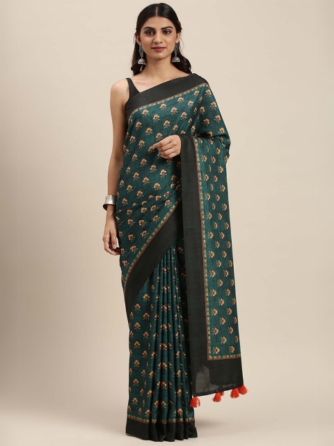 Soch Green & Peach-Coloured Ethnic Motifs Silk Blend Saree