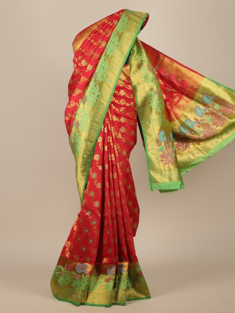

Pothys Red & Green Woven Design Zari Jute Silk Saree