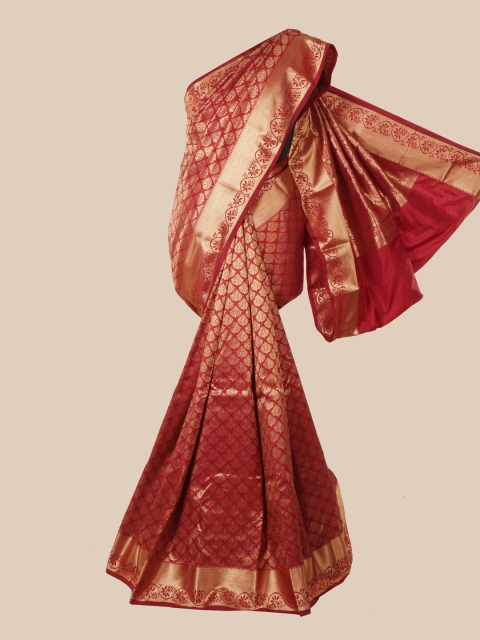 

Pothys Maroon & Gold-Toned Woven Design Zari Pure Silk Saree