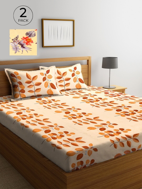 

KLOTTHE Yellow & Orange Floral 210 TC 2 King Bedsheet with 4 Pillow Covers