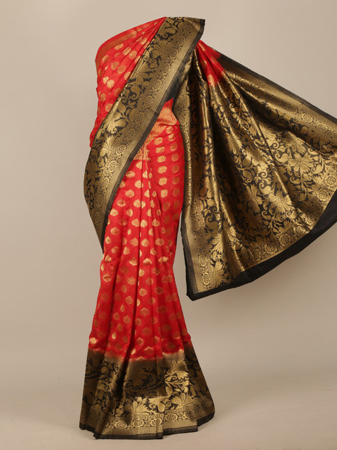 

Pothys Red & Black Ethnic Motifs Zari Jute Silk Saree