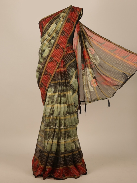 

Pothys Green & Maroon Checked Saree