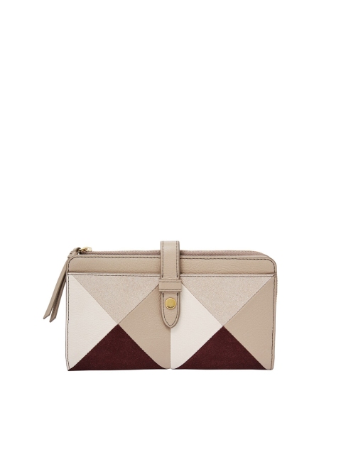 

Fossil Beige & Brown Colourblocked Leather Purse Clutch