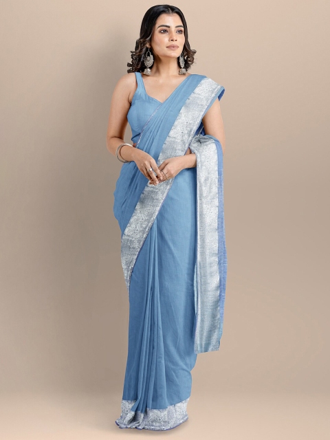 

BharatSthali Blue & Grey Silk Cotton Mangalagiri Saree