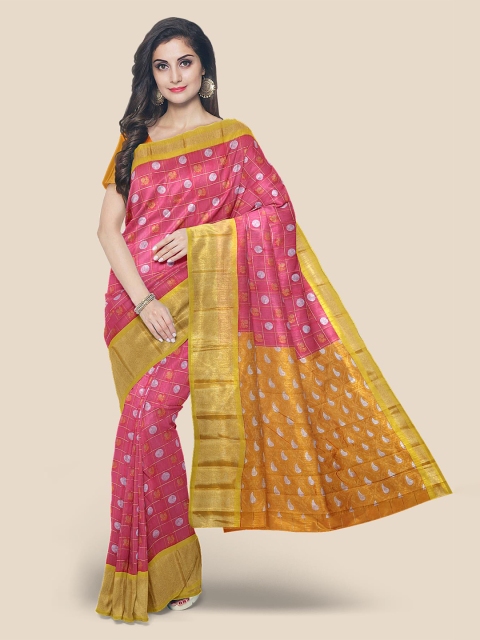 

KLM Fashion Mall Pink Checked Saree