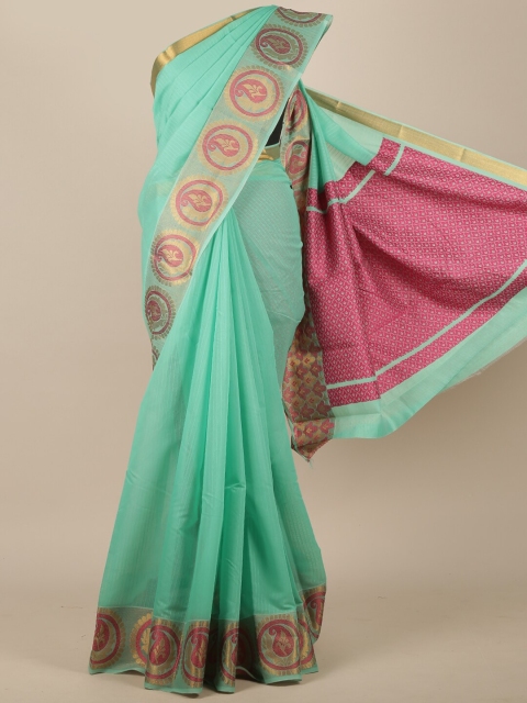 

Pothys Sea Green & Pink Paisley Pure Cotton Saree