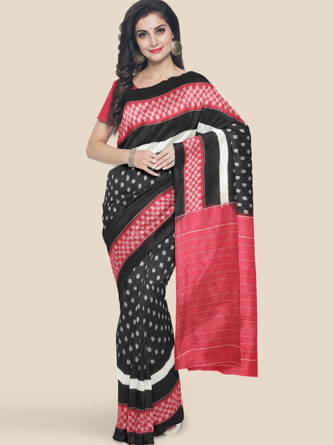 

Kalamandir Black & Pink Silk Blend Kanjeevaram Saree