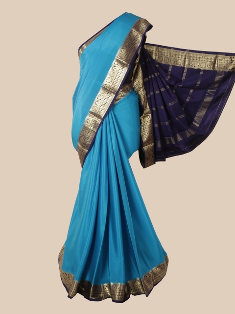 

Pothys Blue & Gold-Toned Zari Pure Silk Mysore Silk Saree