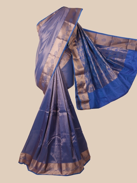 

Pothys Blue & Gold-Toned Ethnic Motifs Zari Pure Silk Saree