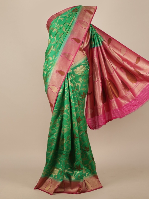 

Pothys Green & Magenta Floral Jute Silk Saree