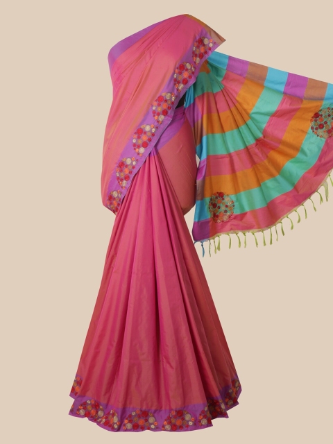 

Pothys Pink Solid Jute Silk Saree