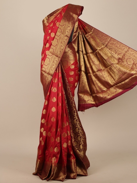 

Pothys Red & Gold-Toned Woven Design Zari Jute Silk Saree