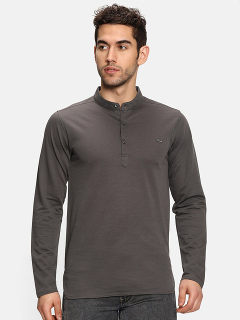 

V2 Value & Variety Men Grey Solid Mandarin Collar T-shirt