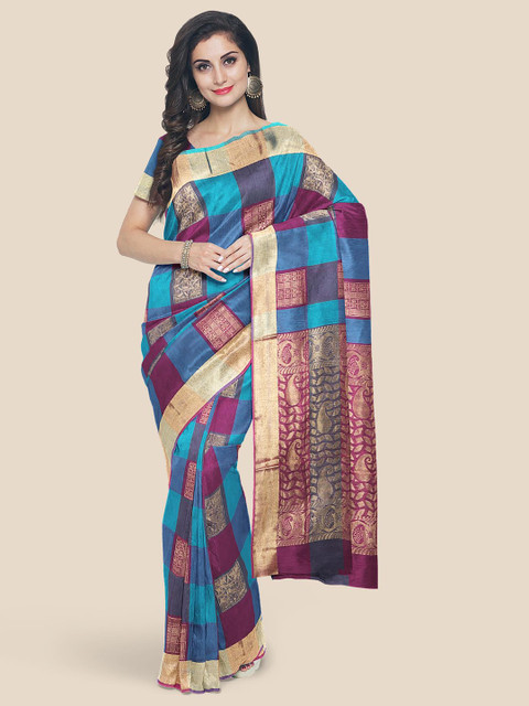 

Kalamandir Blue & Purple Checked Saree