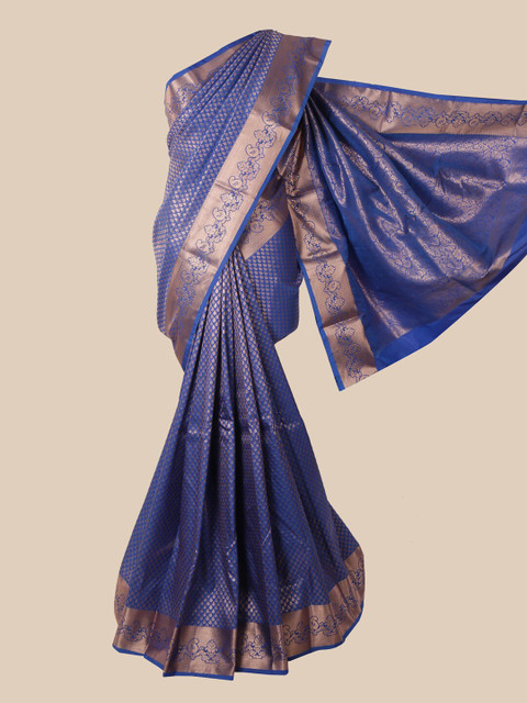 

Pothys Blue & Gold-Toned Woven Design Pure Silk Saree