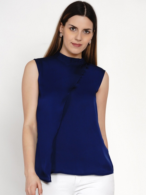 

Samshek Women Blue High Neck Regular Casual Top