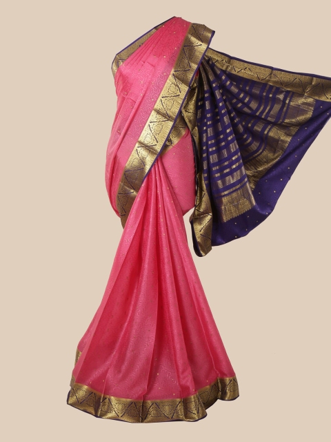 

Pothys Pink & Navy Blue Woven Design Zari Pure Silk Mysore Silk Saree